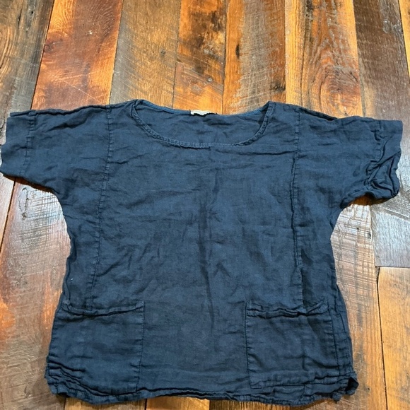 Francesca Bettini 100% Linen Short Sleeve Top Navy Blue Size L Made in Italy - Picture 1 of 5